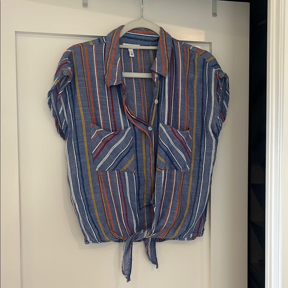 bp Tops - Striped Button-Up Tie-Front Shirt